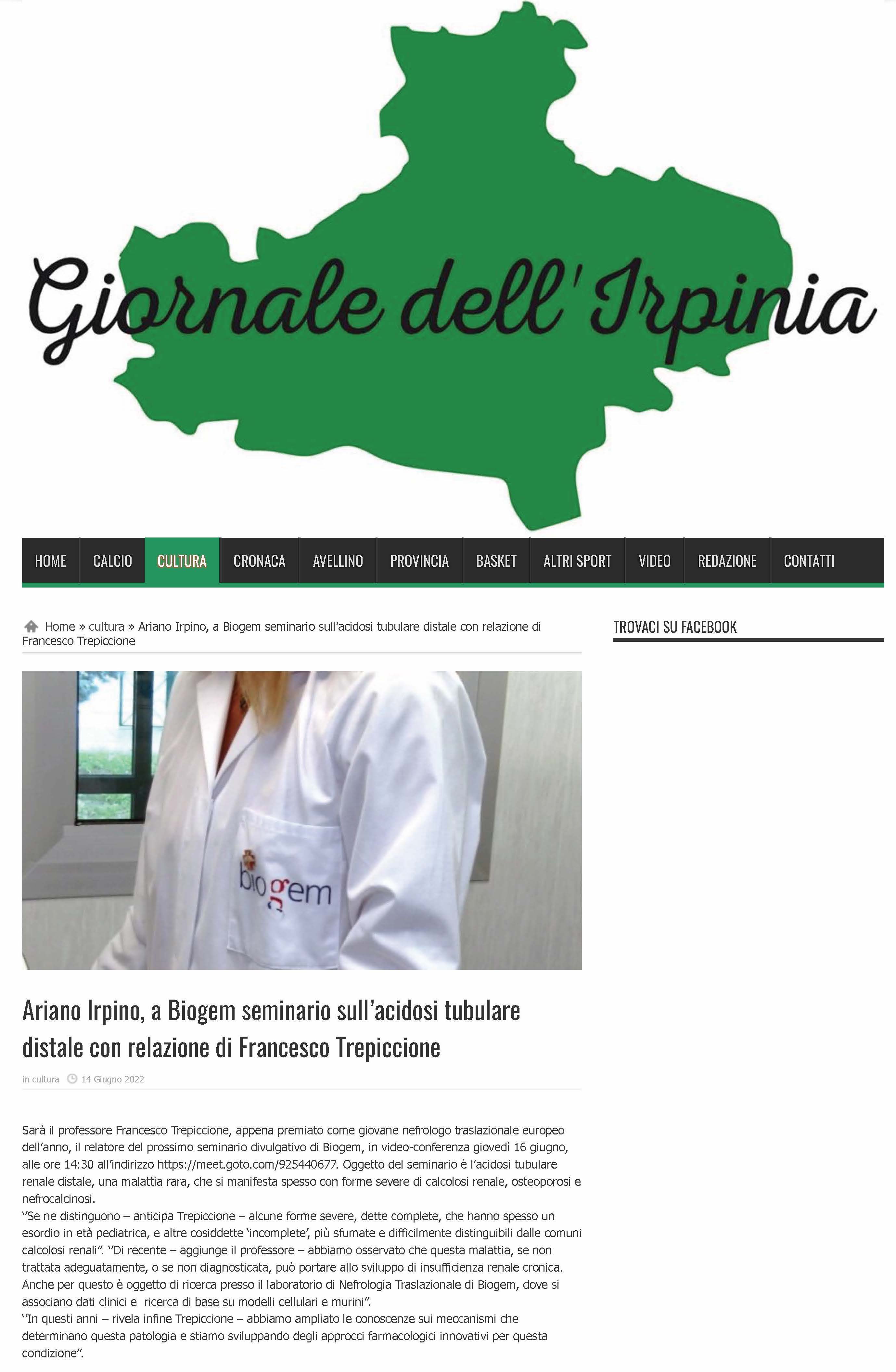 Ariano Irpino, a Biogem seminario sull’acidosi tubulare distale con relazione di Francesco Trepiccione